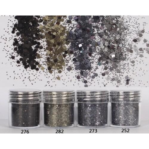 Bling Bling Hexagon Glitter Assortment in Black and Grey (4 pcs) Iridescent Resin Filler Resin Art Supplies