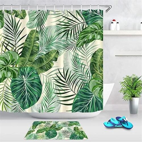 LB Green Tropical Plant Palm Leaf Shower Curtain Coconut Banana Leaves Print Floral Decorative Botanical Shower Curtains