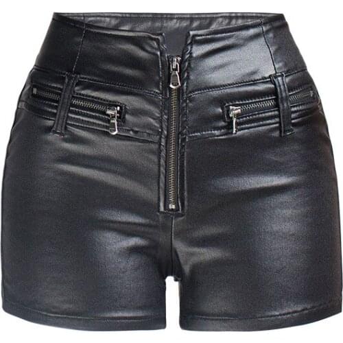 High Waist Women Black Zipper Motorcycle Shorts Autumn Spring Skinny Female Pu Leather Short Sexy Slim Fit Leather Shorts J3476