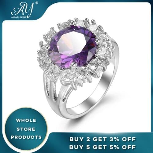 Anillos Yuzuk Silver 925 Jewelry Classic Halo Created Amethyst Engagement Rings Women Sterling Silver 925 Purple Gemstone Ring
