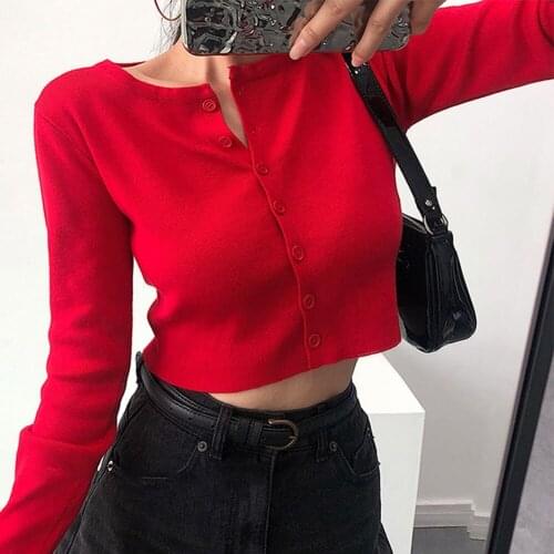 Cardigan Women Knitted Sweater Cardigan Long Sleeve Pull Crop Tops Autumn Sweaters Y2k Fashion Simple 2021 New Cardigan Mujer