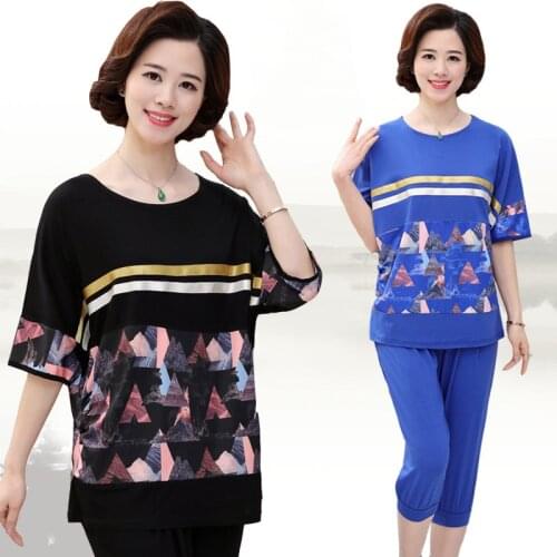 New Women Summer Large Size Sports Suit Female Loose Printing Retro Sportswear 2 Sets Of Womens Cotton Casual Sportswear XL-4XL