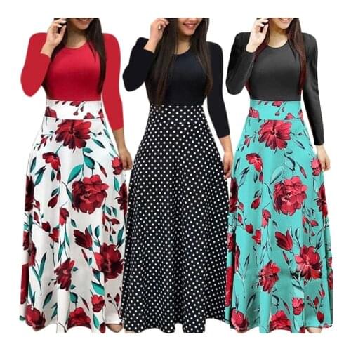 Plus Size Women Autumn Print Stitching Flower Casual Long Party Dress 2021 Vestidos Bodycon Elegant Sexy Woman Maxi Dress Femme
