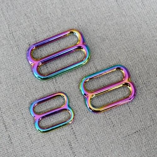 10 Pcs/Lot 15mm 20mm 25mm Solid Colourful Tri Glides Slide Bar Rectangle Adjuster Buckle for Leather Craft Bag Shose Shoulder