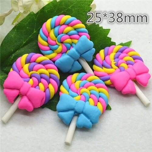10PCS polymer clay hand made lollipop Flatback Cabochon Miniature Food Art Supply Decoration Charm Craft