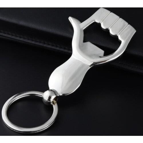 100pcs Arm Shape Practice Beer Bottle Opener Key Chains Silver Metal Palm Wine Opener Key Rings for Cool Man free Laser logo SN