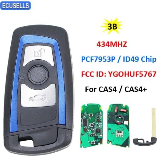 3 Button Remote Car Key 434MHz FCC ID: YGOHUF5767 For BMW 5 7 F Series X5 X6 F15 F16 F20 F21 F22 F45 FEM / BDC CAS4 CAS4+ Blue