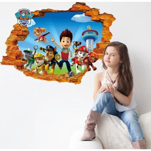 3D Paw Patrol Cartoon Wall Stickers Childrens Room Bedroom Indoor Wall Decoration Wallpaper Self-adhesive Painting Children Toy