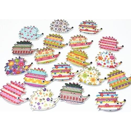 50pcs 25x18mm Mixed Wooden Hedgehog Buttons Sewing 2 Holes Accessories Embellishments For Scrapbooking