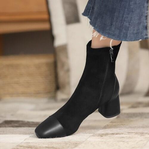 Boots Women Square head Ankle Boots for Women Short Plush Winter Shoes Women Botas Mujer 34-45