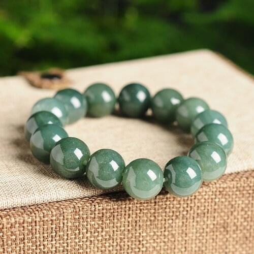 Natural Jadeite Engraving Green Beads 13MM Bracelet Charm Jewellery Fashion Hand-Carved Man Woman Luck Gifts Amulet New