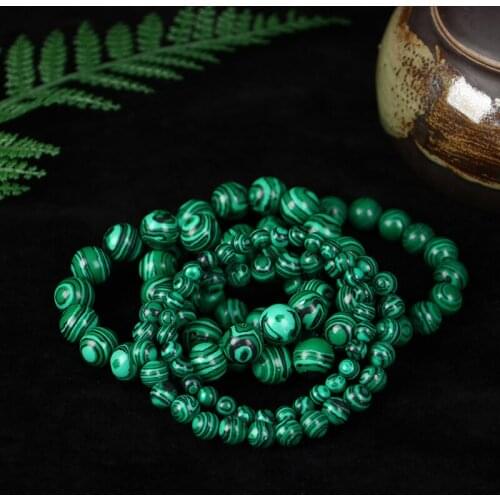 6/8/10/12/14mm Green Malachite Stone Beads Bracelets & Bangle Crystal Charm Bracelet Buddhist Beads Jewelry For Women Men