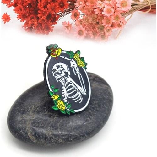 Oval Black and white skeleton Enamel Pin brooches Mourning for the dead Lapel Pins Knapsack jackets Gothic Badge Jewelry