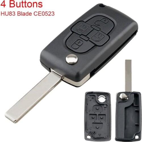 Black 4 Buttons Folding Replacement Key Remote Fob Shell Case with Uncut Car Flip Key Fits for Peugeot 1007 Citroen C8