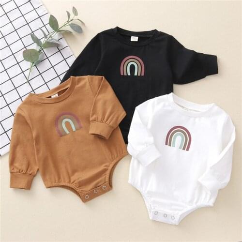 Fall Newborn Baby Long Sleeve Rainbow Print Romper Kids Children Boys Girls Cute Rompers Bodysuits
