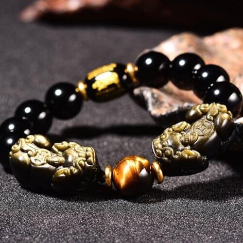 Feng Shui Gift Double Pi xiu Obsidian Heart Sutra Couple Bracelet for man and women Attract Wealth Good Luck Jewellery
