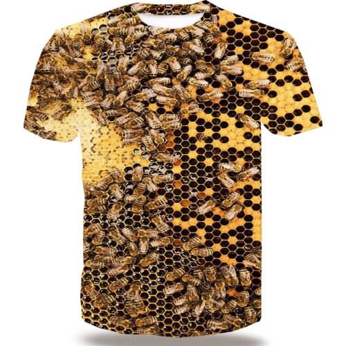 UNEY Bee Shirt For Men Animal US Size T Shirt 3D Pattern Short Sleeve Tops Floral Tees Honey Paint Plus Size Tee
