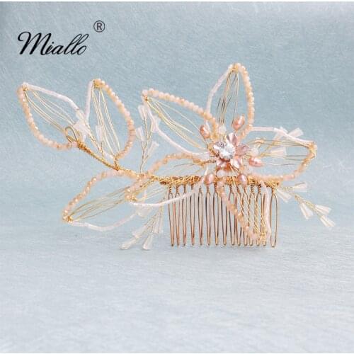 Miallo 2019 Newest Gold Flowers Handmade Wedding Hair Comb Hair Pin Clips Bridal Hair Ornaments Jewelry Accessories Headpieces