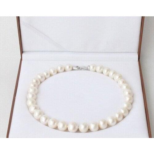 Miss charm Jew1036 17" natural 12-14mm round white Freshwater pearls necklace