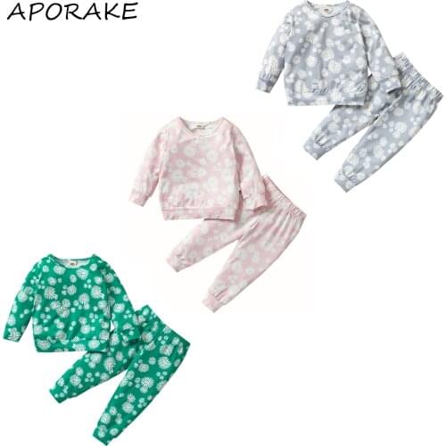 2021 0-4Y Autumn Kids Baby Girl Clothes Set Sweet Floral Print Long Sleeve O Neck Sweatshirt+Pants Casual Outfits 2pcs Set