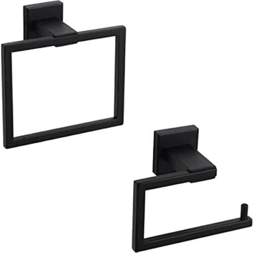 Bathroom Hardware Accessories Sets Stainless Steel Bath Shower Set 2-Pieces(Toilet Paper Holder Towel Ring),Black Matte