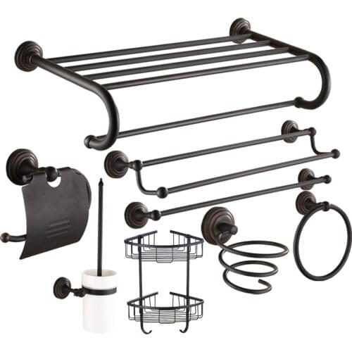 Antique Black Oil Brushed Bathroom Hardware Sets Round Base Solid Brass Bath Products Bath Decoration Bathroom Accessories Ws2