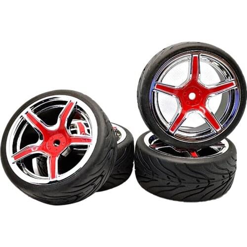 4pcs 12mm Hex 1/10 Rubber Tire Wheel Set Model AMGCR + PP133 Fit 1:10 RC On Road Car