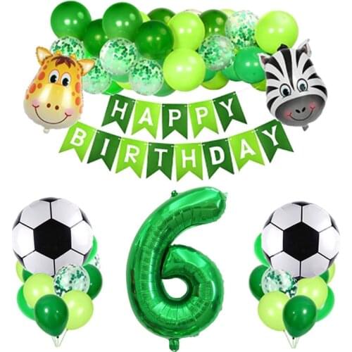 Birthday Football Theme Set Animal Air Balloons Green Number No.Years Balloons Childrens Boy Birthday Party Decorations Kids