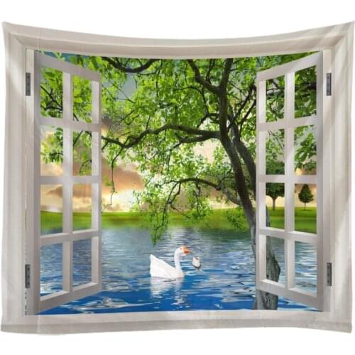 Windows Scenery Tapestry Wall Hanging Cloth Bed Spread Beach Towel Table Cloth Yoga Mat House Decoration Living Room Decoration