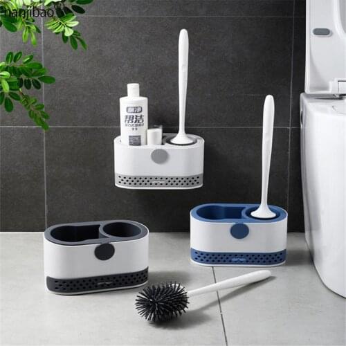 WC Wall Mount Toilet Cleaning Brush No Dead Ends Toilet Brush Silicone Head Quick Draining Clean Tool Bathroom Accessories Set