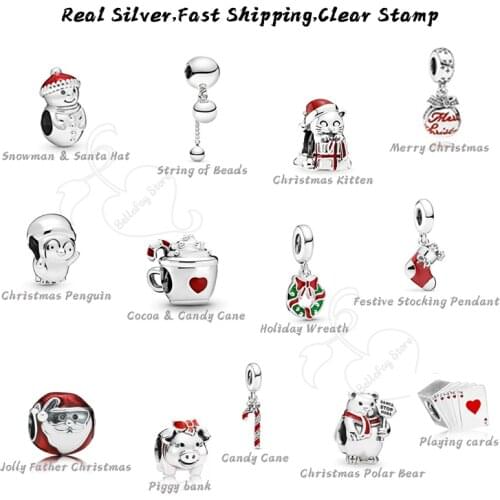 Real 925 Silver Christmas Charms Penguin Beads Snowman Fits Original Bracelets Necklaces Bangles Women Jewelry Making
