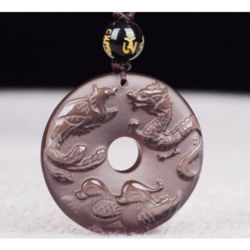 Natural Obsidian Dragon and Phoenix Marriage Buckle Pendant Safe Buckle Mascot o3