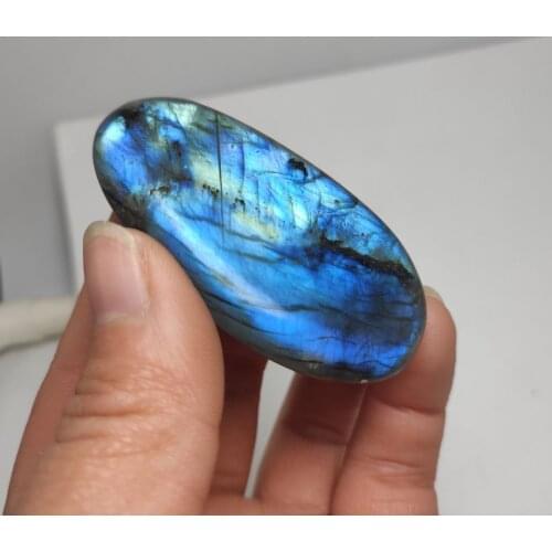 50-60g Natural Rainbow Labradorite Palm Stone Gemstone Irregular Smooth Polished Pebble Healing Stone Home Decoration