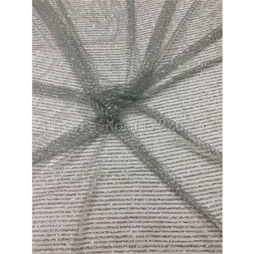 Latest pattern 5yards French net tulle lace fabric Hot sale JRB-81406 glued glitter with sequins fabric for party dress silver