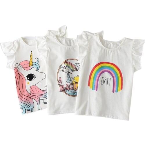 2021 New Summer Girl T-shirt Unicorns Girls Cartoon T-shirts Tops for Kids Clothes Cotton Animals Tees Baby Girls Wear Clothes