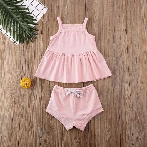 Pudcoco Newborn Baby Girl Clothes Summer Solid Color Sleeveless Sling Ruffle Tops Short Pants 2Pcs Outfits Cotton Clothes Set