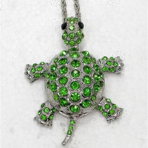 Green Rhinestone Turtle Pendant Necklace Chain jewelry F011 K