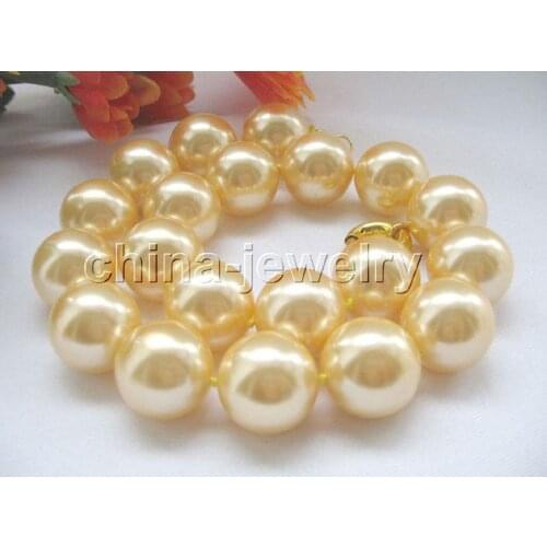 P4677-18" 20mm natural gold color south sea shell pearl necklace->>> free shipping