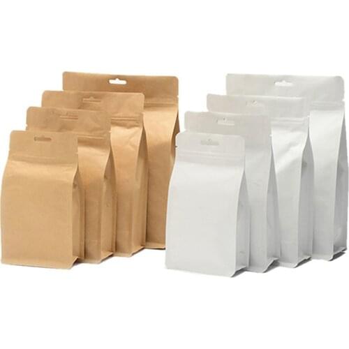Wholesale 50pcs Stand up Brown/White Paper Zip-lock Snack Chocolate Packaging Bag Party Wedding Christmas Hanging Storage Bags