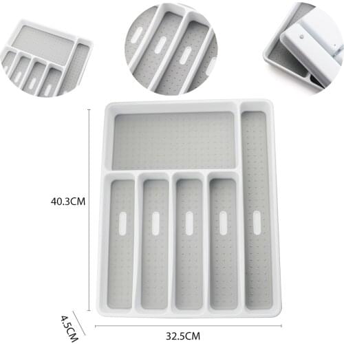 3/5/6 Grids Plastic Dinnerware Tray Cutlery Storage Box Kitchen Drawer Separation Cutlery Organizer for Spoon Fork Knife Straw