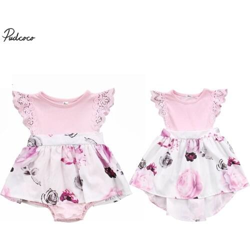 Pudcoco Sister Matching Floral Lace Toddler Kids Girl Dress Newborn Baby Sisters Dress Sleveless Romper/Sundress Clothes 0-6T