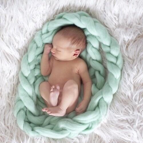 Baby Photography Props Blanket Wool Crochet Newborn Sleeping Mat Bebe Swaddling Cushion Infant Photo Background Twist Braid Soft