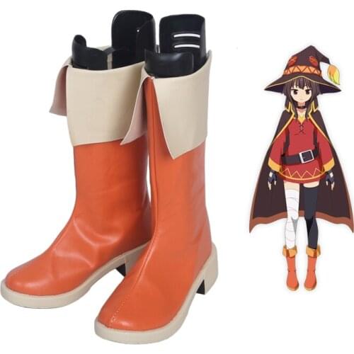 KonoSuba Gods Blessing on This Wonderful World Megumin Cosplay Shoes Anime Cosplay Boots Zipper-up Girls Halloween Party Shoes