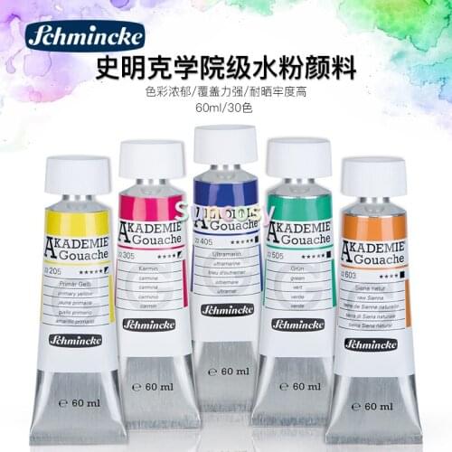 Schmincke Akademie Fine Artists' Gouache Color, 30 Color Tubes 60ml, Opaque, Matt and Strong Colors Watercolor