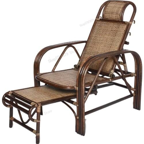 Natural real rattan lounge chair folding chair siesta lunch break three fold chair rattan old rattan chair balcony backrest chai