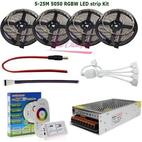 New Hot 5M-20M DC12V LED Strip RGBW RGBWW 5050 Flexible Tape + 2.4G RF RGB Controller+ LED Power supply kit