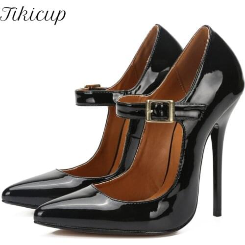 Tikicup 13cm Extrem High Heel Mary Jane Pumps Unisex Pointed Toe Fetish Cross Dresser Drag Queen Gay Unisex Shoes Plus Size 48