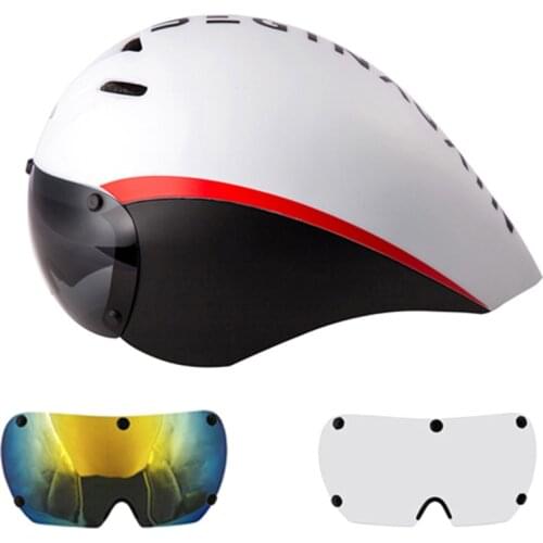 Aero TT Bicycle Helmet Racing Triathlon Time-trial Road Bike Helmets With Glasses Cycling Helmet Riding Sport Safty Cap