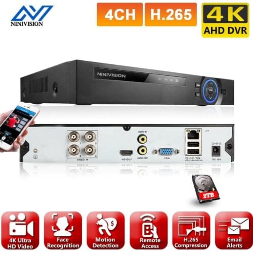 NINIVISION H265+ 4K 8MP 4 Channel 6 in 1 Hybrid WIFI TVi CVI NVR AHD CCTV DVR Surveillance Video Audio Recoder