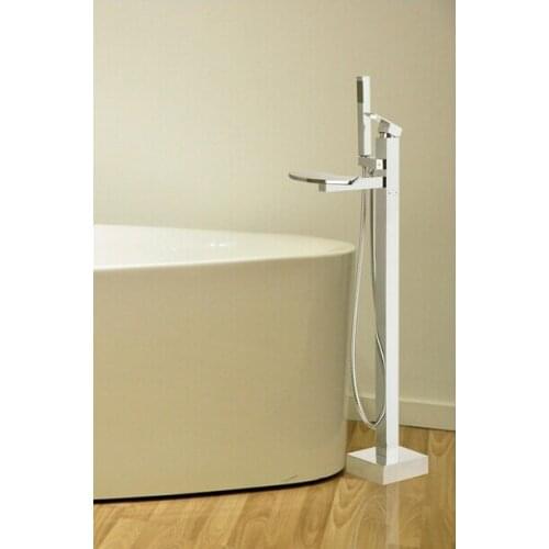 Waterfall Sector Design Big Spout Bathroom Chrome Single Lever Floor Stand Mounted Bathtub Shower Faucet With Hand Shower 005